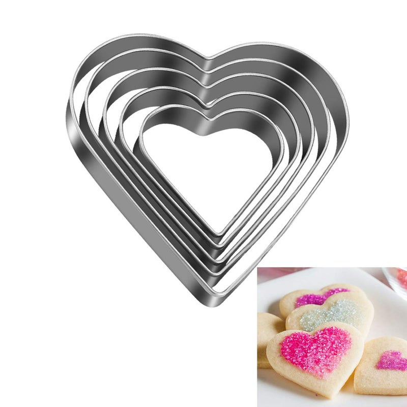 Tmflexe Love Heart Cookie Cutter Set Pack of 5 Valentines Day Heart Biscuit Cutter for Sandwiches, Pastries, Fruit and Cakes Birthday, Wedding Baking Tools - Image 1